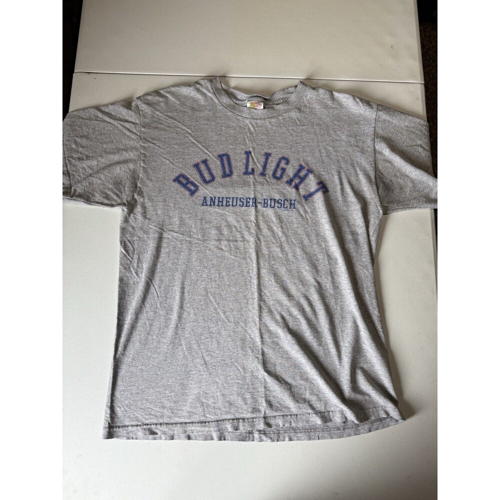 VTG Fruit Of The Loom Heavy Cotton Bud Light Beer Anheuser L T-Shirt Gray